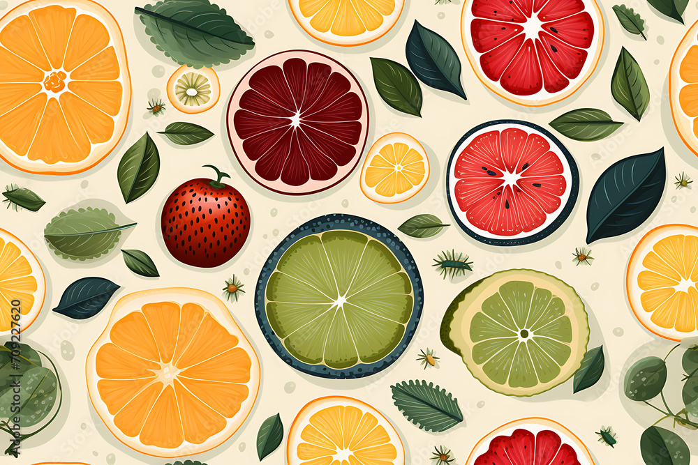 Background of fruits and citrus in pop art style, flat line fruits Background of fruits and citrus in pop art style, flat line fruits