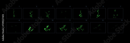 Green Thunderbolt effect animation, thunderbolt lighting effect for games or video. Sprite sheet animation electricity thunderbolt.- Vector