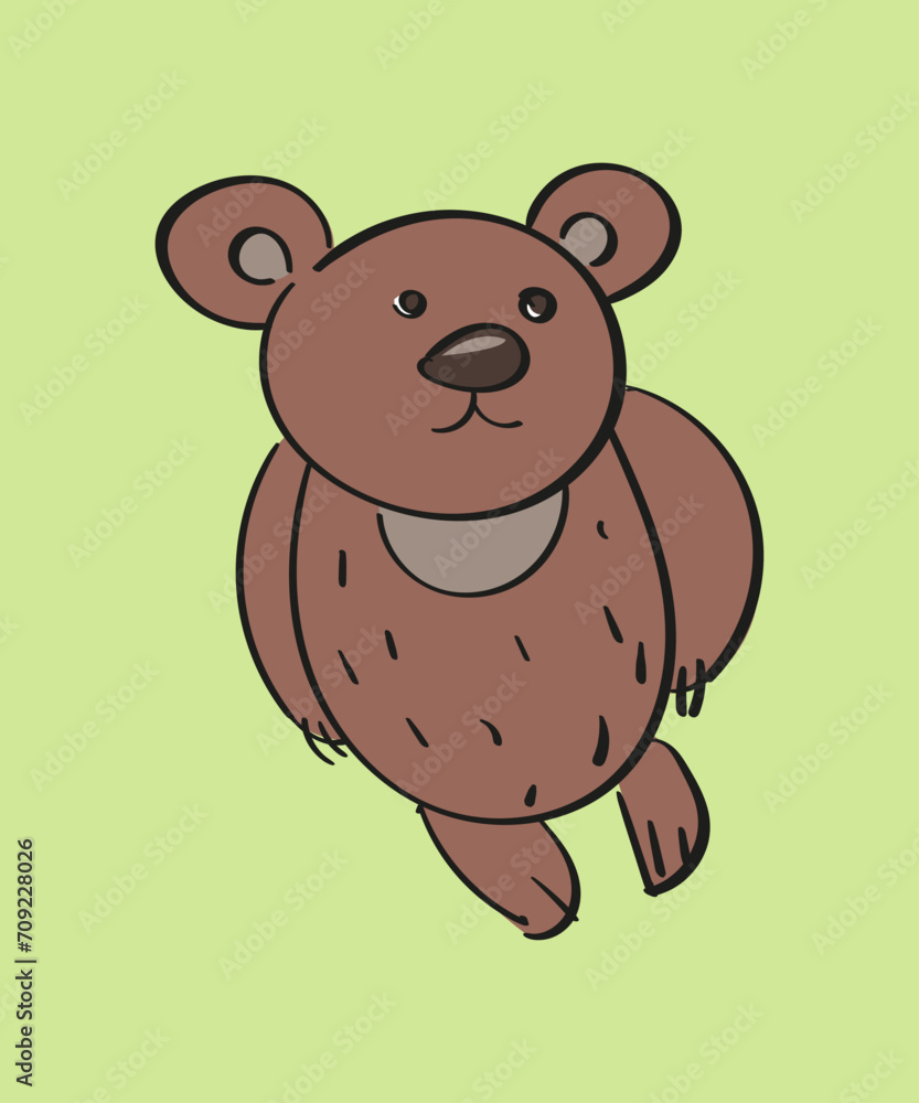Fototapeta premium Teddy bear is drawn by hand. Isolated color doodle vector illustration.