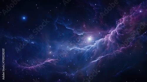 Cosmic Dust Swirl: Deep Space Imagery with Swirling Cosmic Dust, Midnight Blue and Purple Hues, Star-Dotted Galaxy Impression