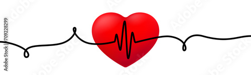 Heart icon with sign heartbeat. Heart sign in one line drawing