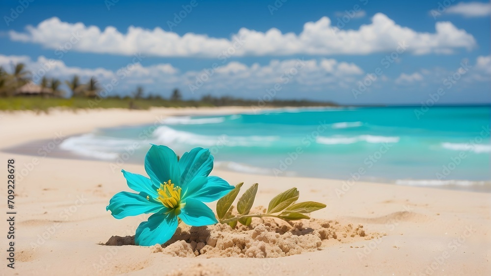Serene Blue Flowers: Coastal Beauty with Blooming Plants on the Beach Serene Blue Flowers: Coastal Beauty with Blooming Plants on the Beach
