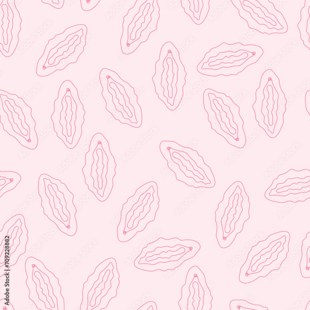 Seamless pattern with hand drawn vulvas, line drawing silhouettes of female body part, vagina symbol Seamless pattern with hand drawn vulvas, line drawing silhouettes of female body part, vagina symbol
