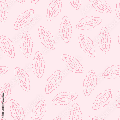 Seamless pattern with hand drawn vulvas, line drawing silhouettes of female body part, vagina symbol