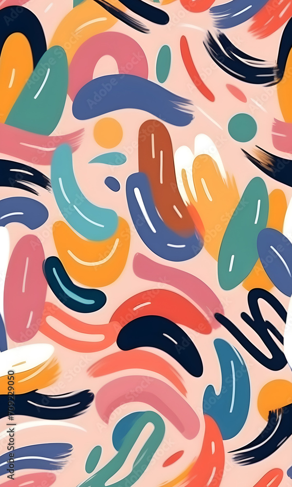 Fototapeta premium Brushstroke Shapes Pattern Abstract Artwork Colors Painting Colorful Wall Art Design