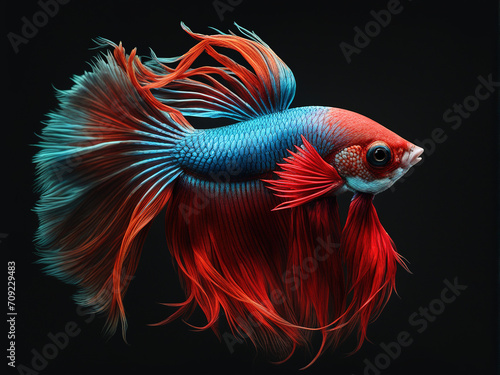 Colorful red crowntail betta fish on dark background © Cheetose