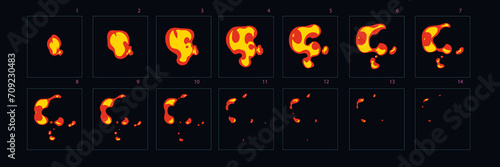 Fire burst animation. Animation of fire blast. Fire Sprite sheet for game or cartoon or animation. 2d classic animation effect.