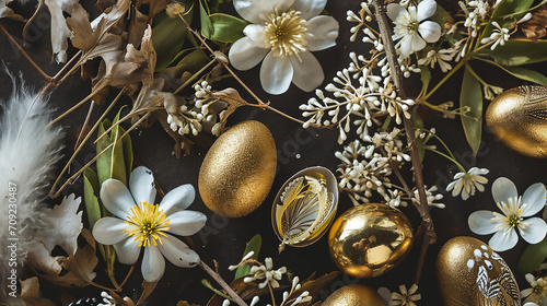 Happy Easter, golden easter eggs, template