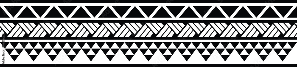 Polynesian hawaii vector sleeve border. Tribal  pattern seamless samoan band. Hawaiian Tattoo tribal fore arm bracelet design. Fabric seamless isolated hawaiian pattern on white background. - obrazy, fototapety, plakaty 