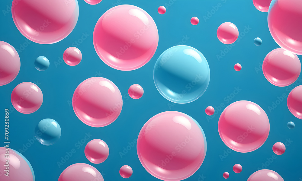 Bubble Gum Tricolour Bubbles Background Graphic Shiny Pink Blue Colors Pop Culture Modern Candy Wall Art Design