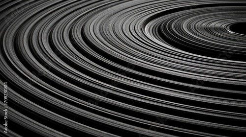 Vintage Vinyl Grooves: Close-Up of Vinyl Record Grooves, Rhythmic Repetitive Pattern in Black and Grey Shades