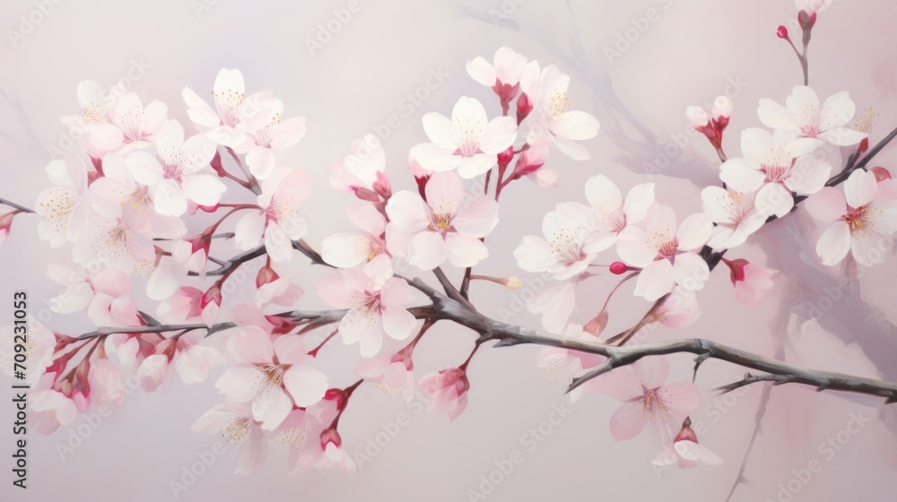 Blooming Cherry Blossoms: Delicate Pink and White Cherry Blossoms Against Soft Pastel Background, Spring Beauty