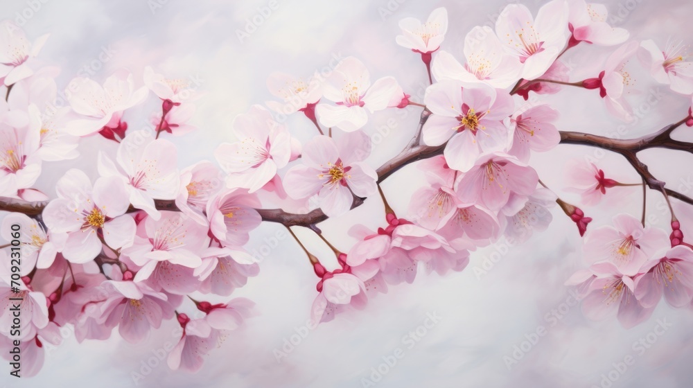 Blooming Cherry Blossoms: Delicate Pink and White Cherry Blossoms Against Soft Pastel Background, Spring Beauty Blooming Cherry Blossoms: Delicate Pink and White Cherry Blossoms Against Soft Pastel Background, Spring Beauty
