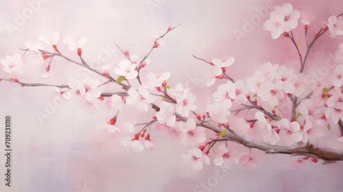 Blooming Cherry Blossoms: Delicate Pink and White Cherry Blossoms Against Soft Pastel Background, Spring Beauty