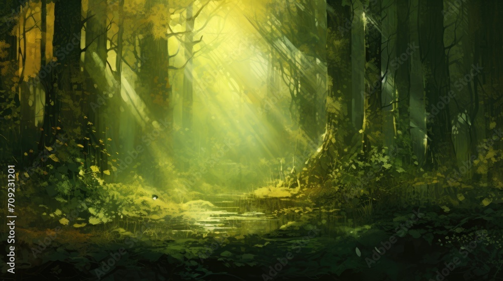 Whispering Woods: Sunlit Serenity in Green