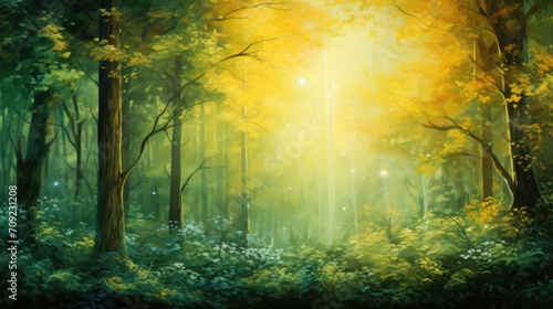Whispering Woods: Sunlit Serenity in Green © TETIANA