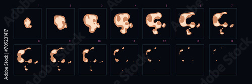 Dust burst animation. Animation of dust blast. Fire Sprite sheet for game or cartoon or animation. 2d classic animation effect.