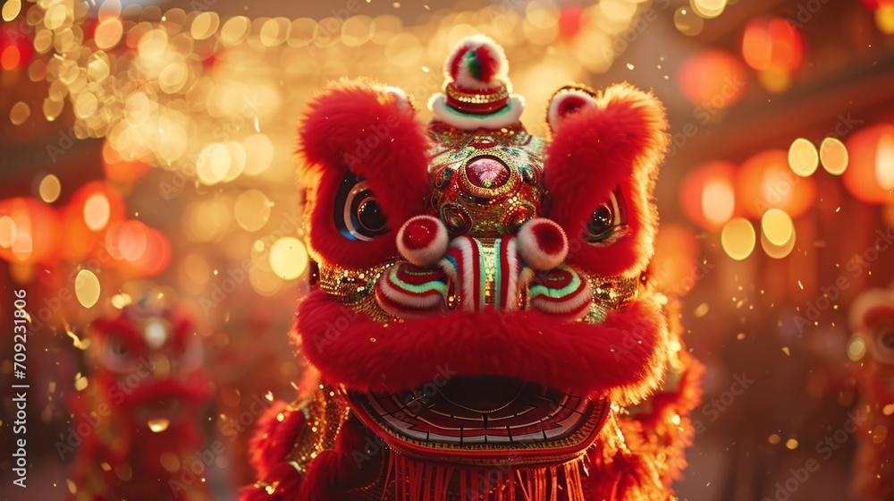 Close-up of Festive Chinese Lion Dance.
Intimate view of a Chinese lion dance performance.