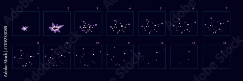 Colorful firework animation . Firework Sprite sheet for games, cartoon or animation. Set of frames animation. – Vector