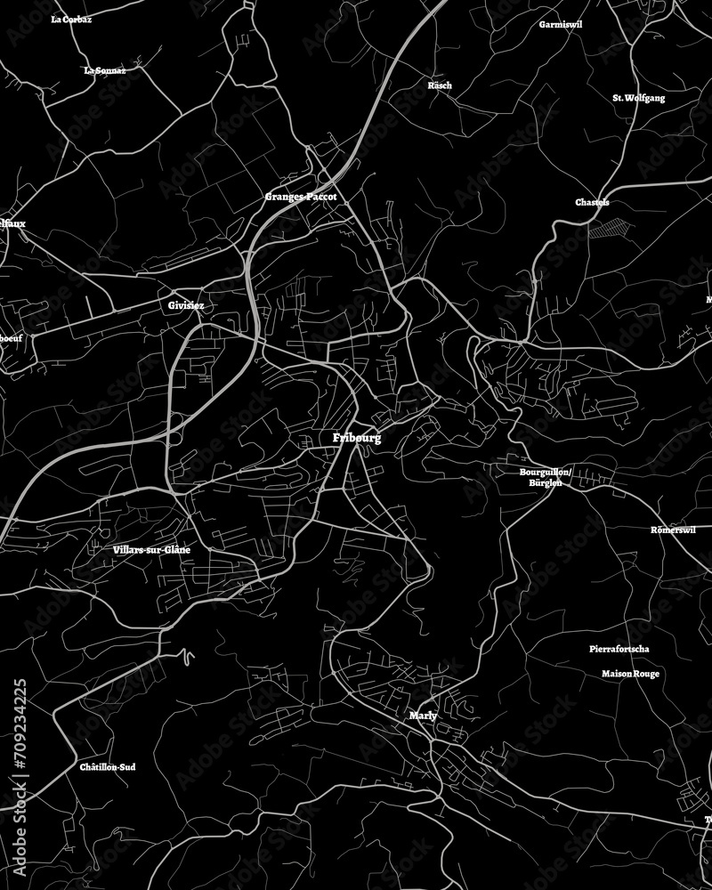 Fribourg Switzerland Map, Detailed Dark Map of Fribourg Switzerland