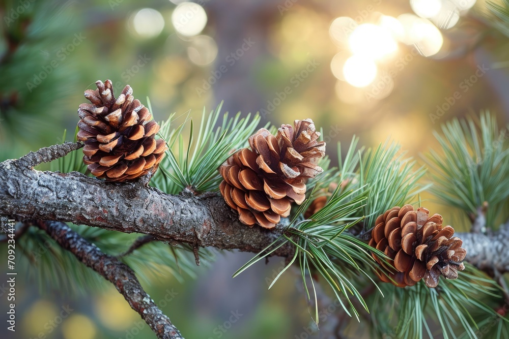 Pine cones on a tree branch Pine cones on a tree branch