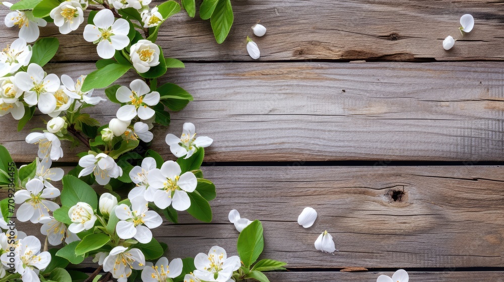 Spring background with white flowers on wooden background. Spring background with white flowers on wooden background.