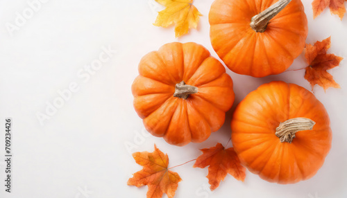 Halloween concept. Top view of orange pumpkins on isolated white background