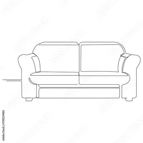  Single and double sofa continuous one line outline vector drawing and sofa with lamp or plant design art illustration