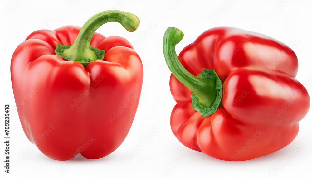 Two sweet red bell peppers isolated on white background