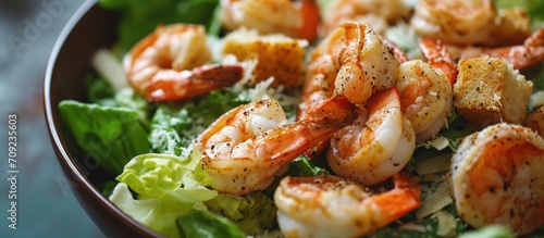 Shrimp added to Caesar Salad.