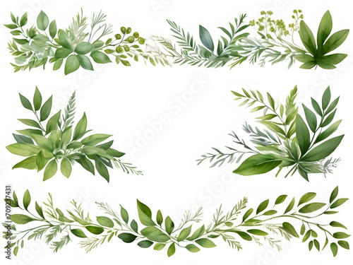 Chic Botanical Elegance Horizontal Herbal Banners for Wedding Invitations, Business Products, and Web Designs – A White Canvas Adorned with Leaves and Herbs