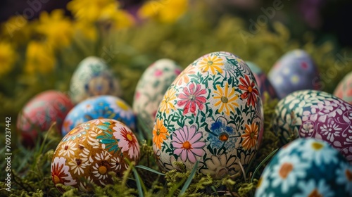 Easter Background  arranged eggs. AI Generative