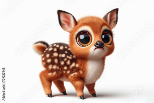 full body Funny Portrait of surprised baby deer with bulging big eyes on solid white background. ai generative