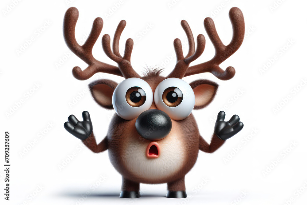 full body Funny Portrait of surprised reindeer with bulging big eyes on solid white background. ai generative full body Funny Portrait of surprised reindeer with bulging big eyes on solid white background. ai generative