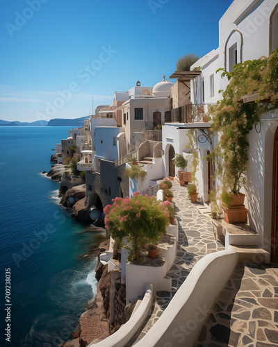 view of the city of the region sea, Traditional White Houses on Hills near Sea