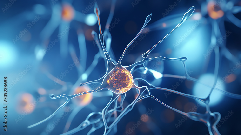 Obraz premium Futuristic medical research of brain neural nerve system, Sci-fi abstract background, Technology test