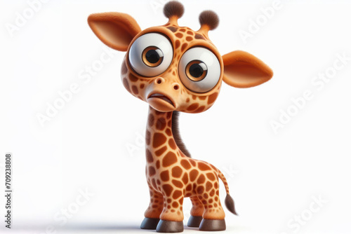 full body Funny Portrait of surprised giraffe with bulging big eyes on solid white background. ai generative