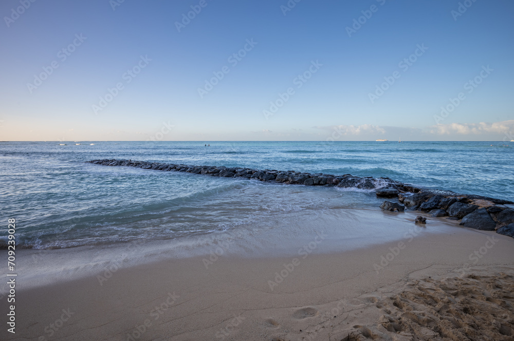 Waikiki Hawaii Seascape at Dawn Under Clear Skies.