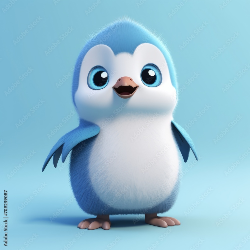 Baby funny cartoon penguin, blue ice color background Baby funny cartoon penguin, blue ice color background