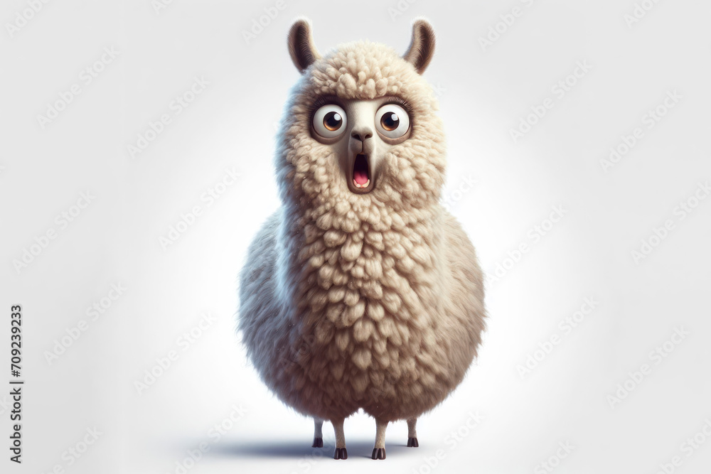 full body Funny Portrait of surprised llama with bulging big eyes on solid white background. ai generative full body Funny Portrait of surprised llama with bulging big eyes on solid white background. ai generative