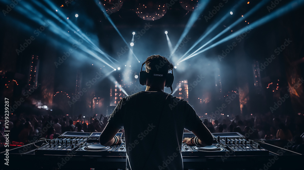 Obraz premium DJ in action, view from the back, Concert online