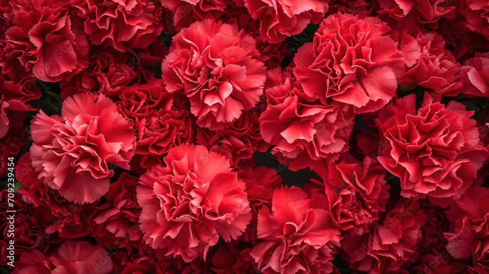 Obraz premium Carnations flowers with red petals Close Up. Natural wallpaper. Spring is here