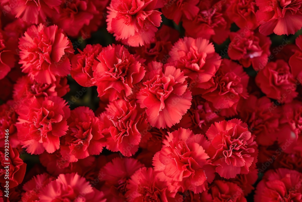 Carnations flowers with red petals Close Up. Natural wallpaper. Spring is here