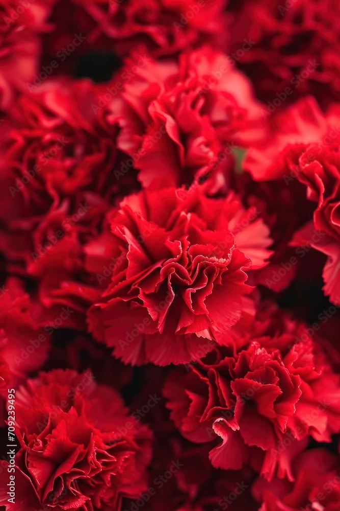 Carnations flowers with red petals Close Up. Natural wallpaper. Spring is here