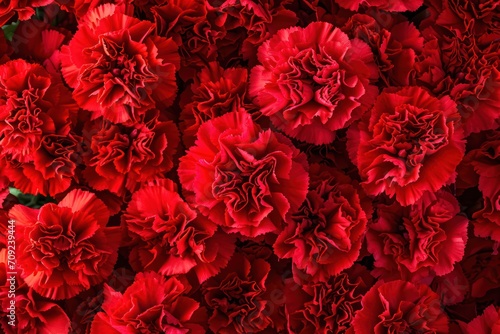 Carnations flowers with red petals Close Up. Natural wallpaper. Spring is here photo