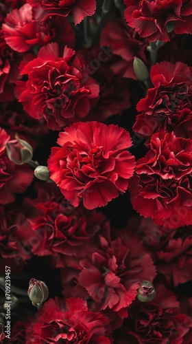 Carnations flowers with red petals Close Up. Natural wallpaper. Spring is here © Daniil