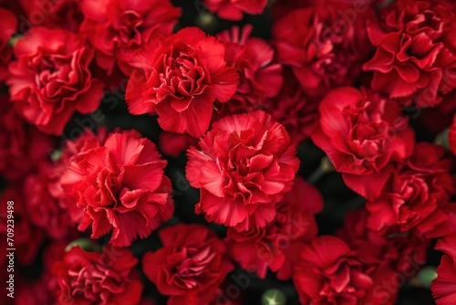 Carnations flowers with red petals Close Up. Natural wallpaper. Spring is here #709239498