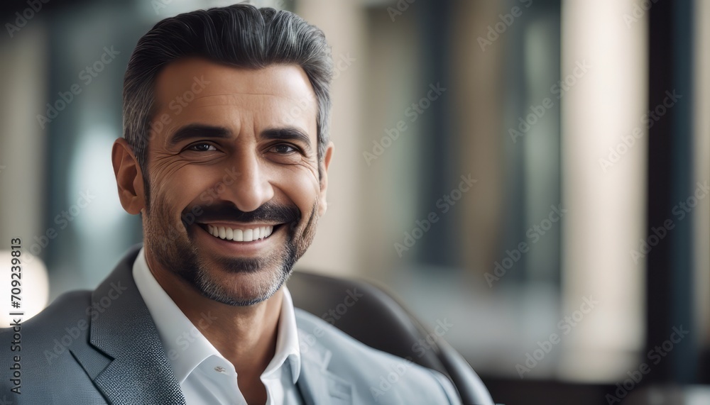 Happy middle aged muslim business man ceo entrepreneur, smiling mature professional executive manager