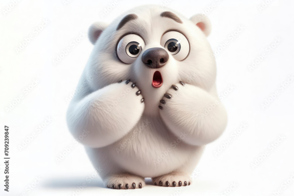 full body Funny Portrait of surprised Polar bear with bulging big eyes on solid white background. ai generative full body Funny Portrait of surprised Polar bear with bulging big eyes on solid white background. ai generative