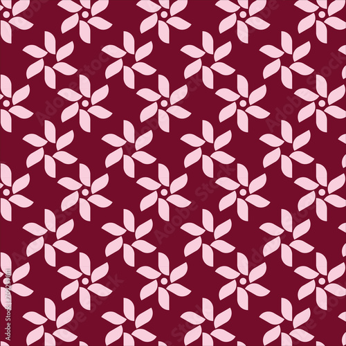 Seamless retro floral pattern. White, pink flowers on a red background.